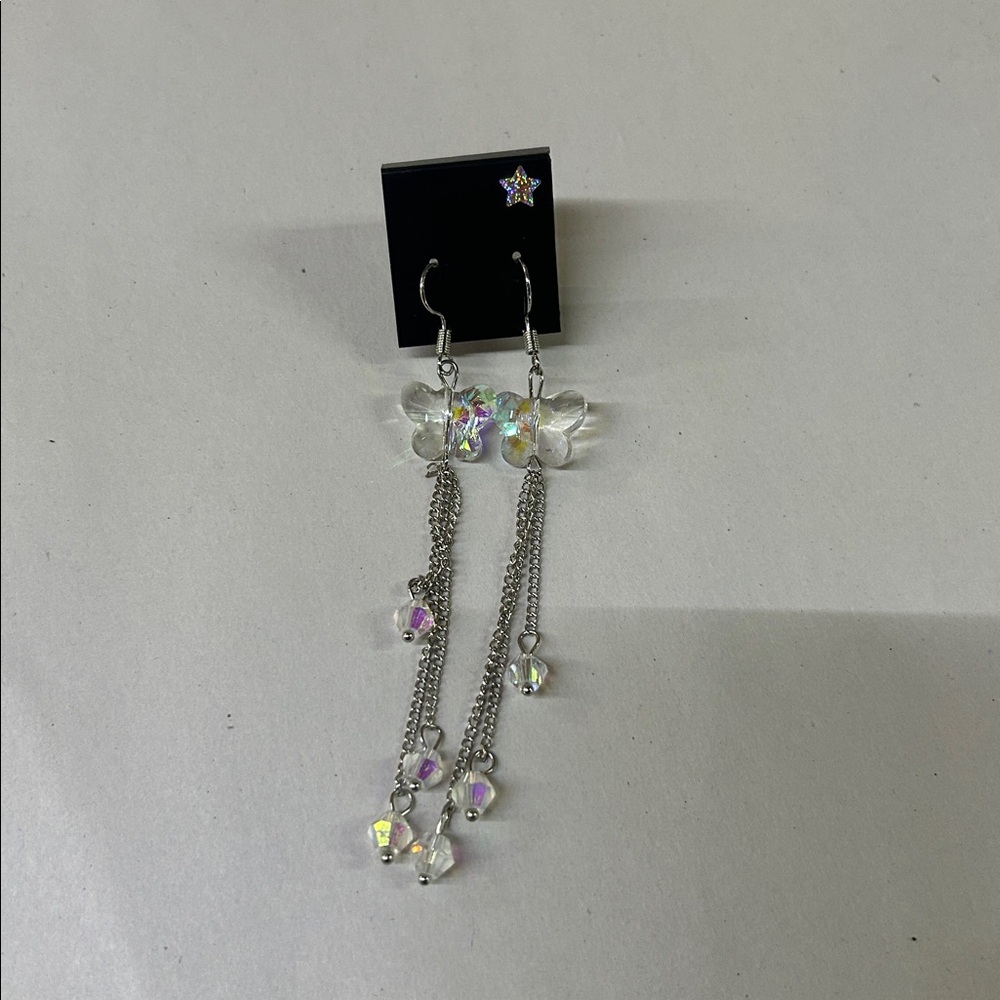 Iridescent Dangle Earrings with Star Stud